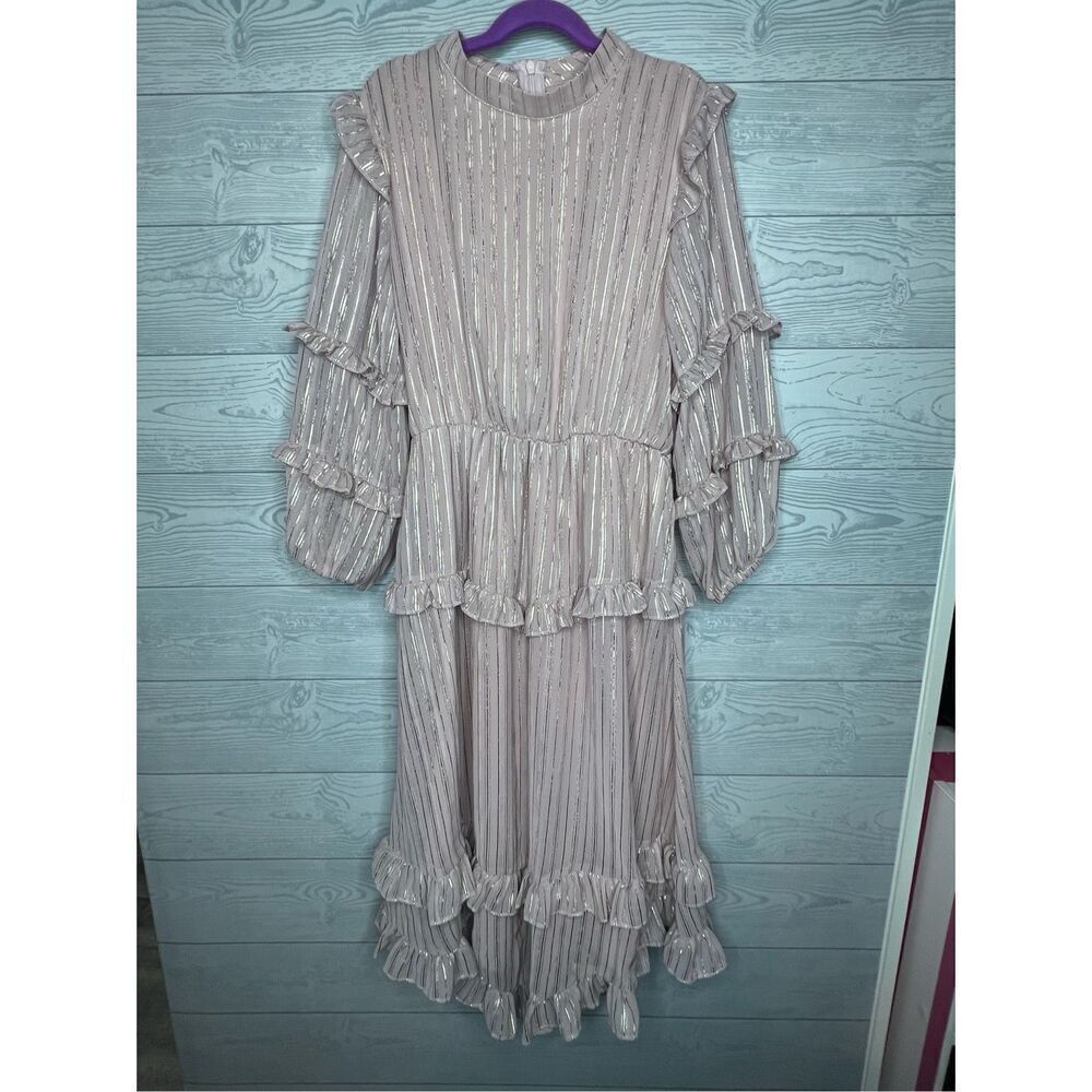Mia Joy pink and gold ruffle dress size 14